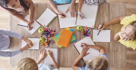 High Angle View Of Drawing Kids High Angle View Of Drawing Kids