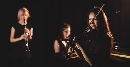 Women Playing Various Instrument In Music School Women Playing Various Instrument In Music School